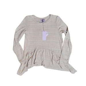 GOOD LUCK GIRL Oatmeal Metallic Stripe Waterfall Drape Top Size L